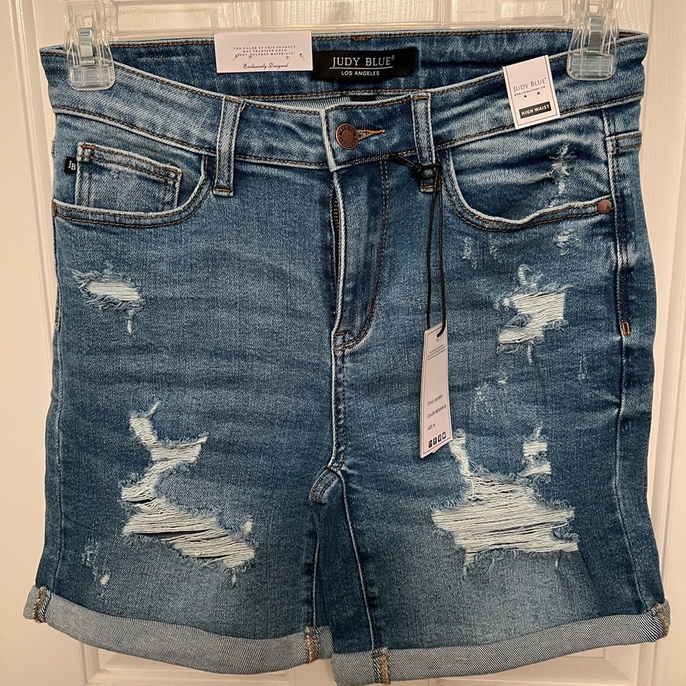 Judy Blue Women's Ripped Jean Shorts - Dark Blue